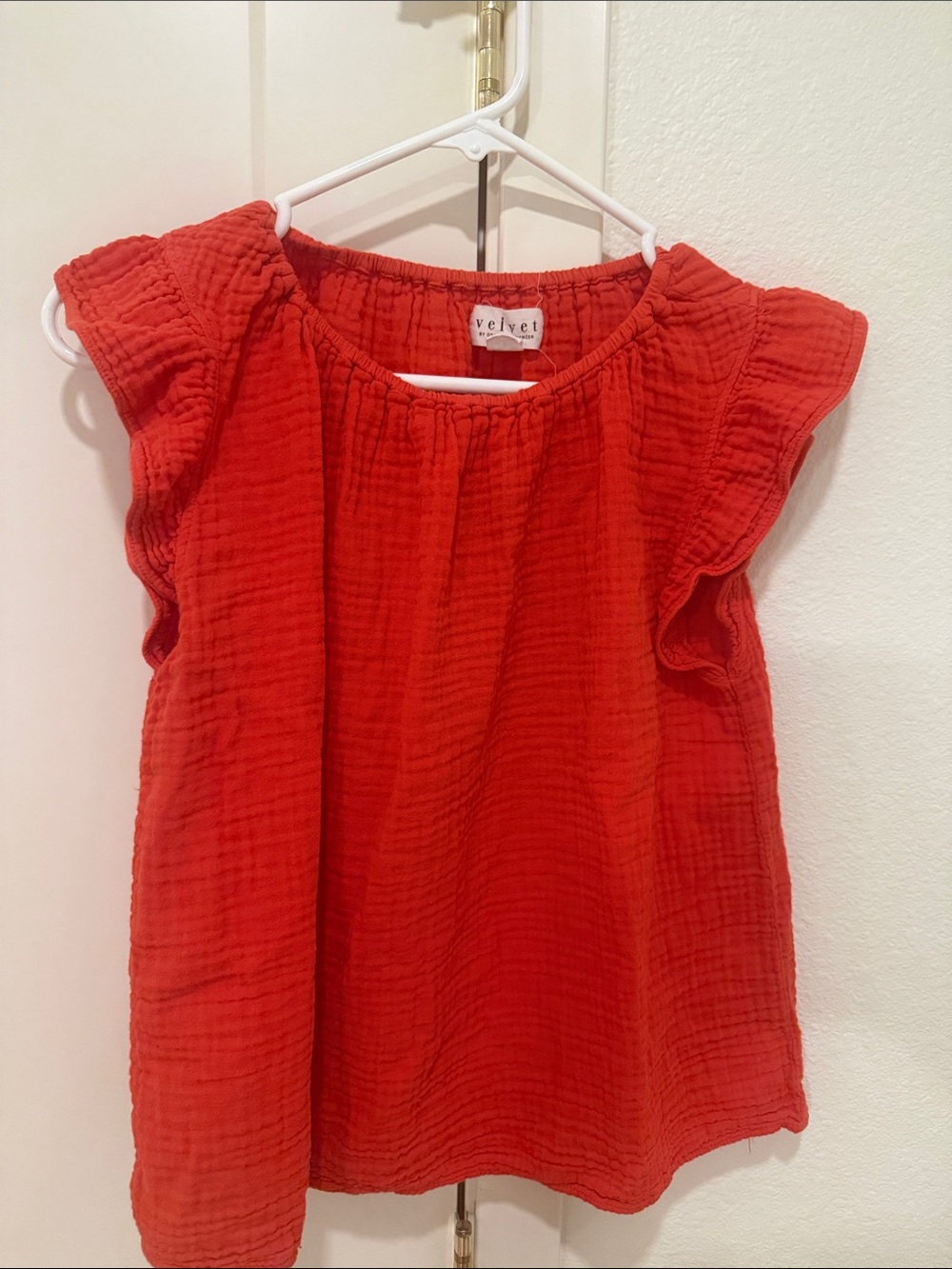 Velvet by Graham & Spencer Red Flutter Sleeve Gauze Top